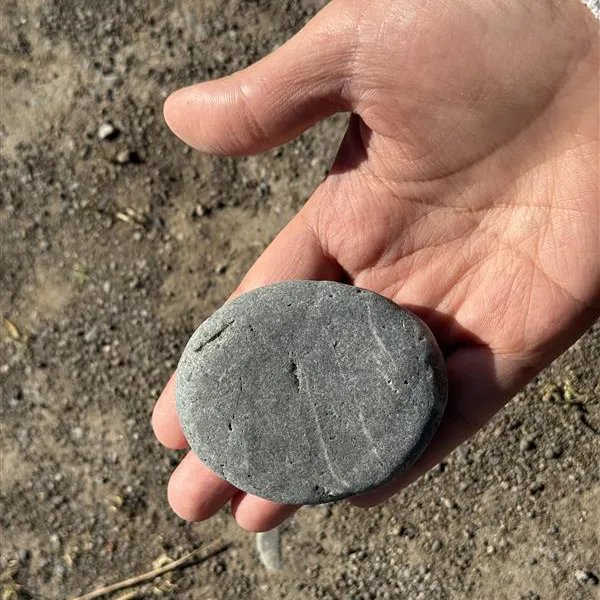 河原の石を手で持つ様子