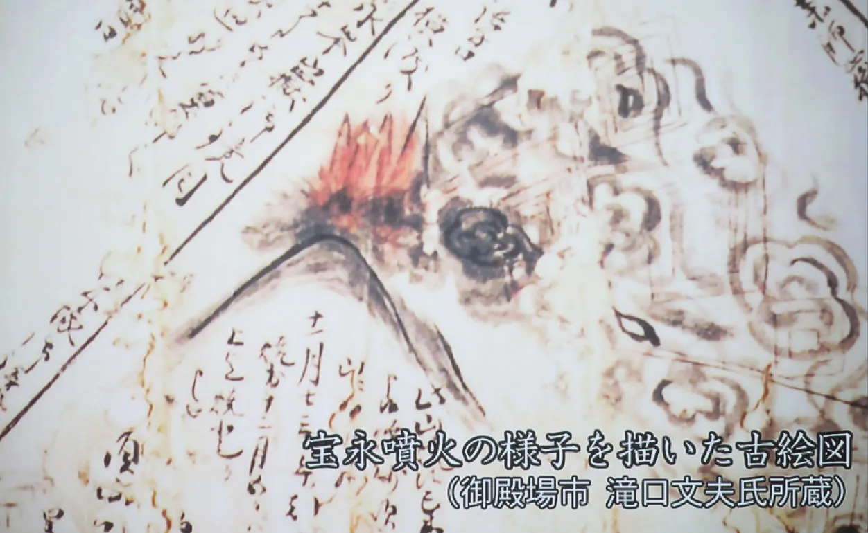 宝永噴火の様子を描いた古絵図(御殿場市 滝口文夫氏所蔵)
